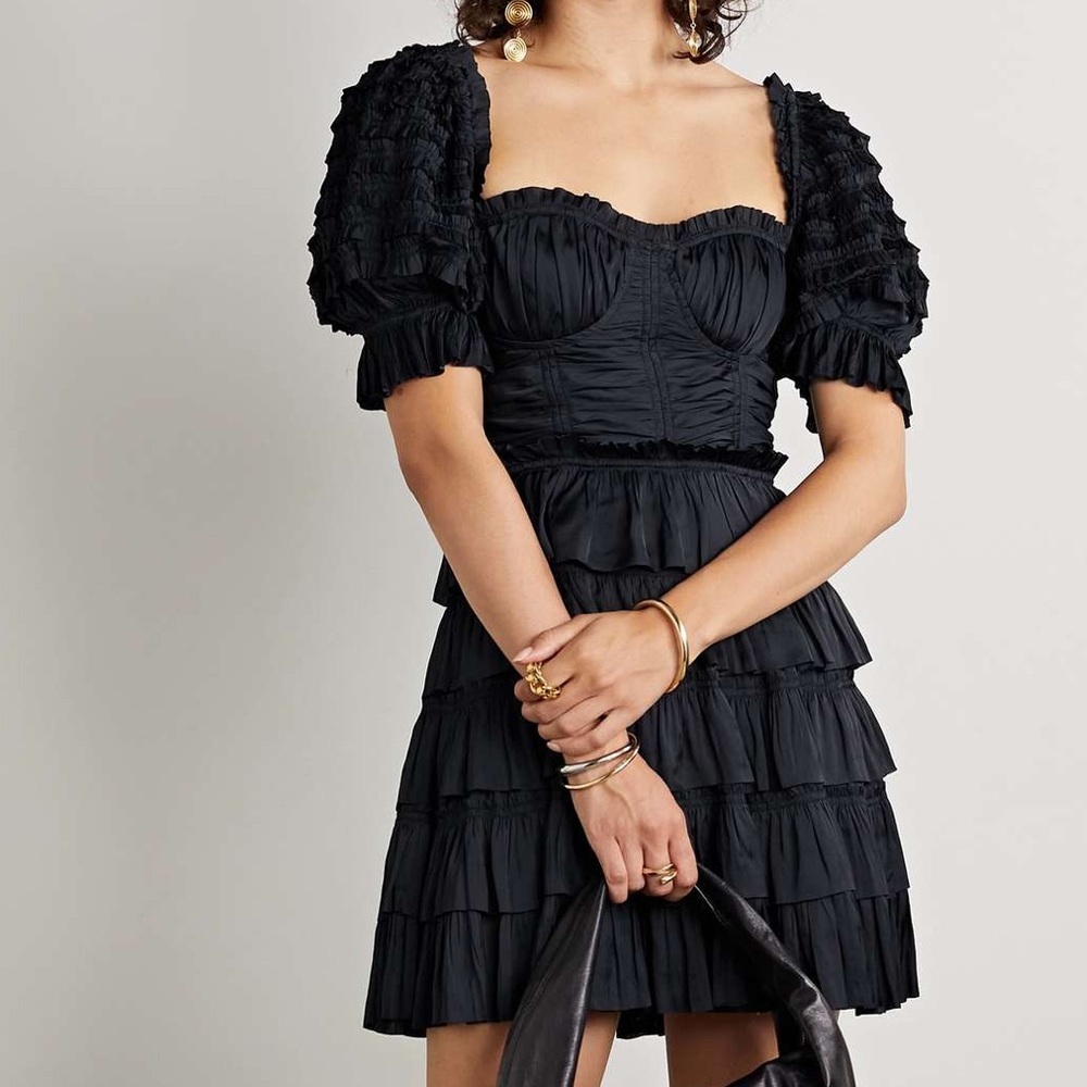 Ulla Johnson Lucette Ruffled Mini Dress in Black